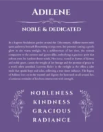 Adilene personalized name print with origin and traits in purple