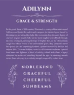 Adilynn personalized name art with origin story in purple