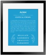 Adin name meaning gift print in blue with black matte frame