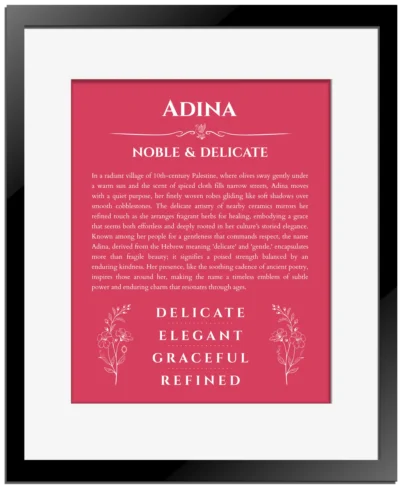 Adina personalized name meaning print in red with black matte frame