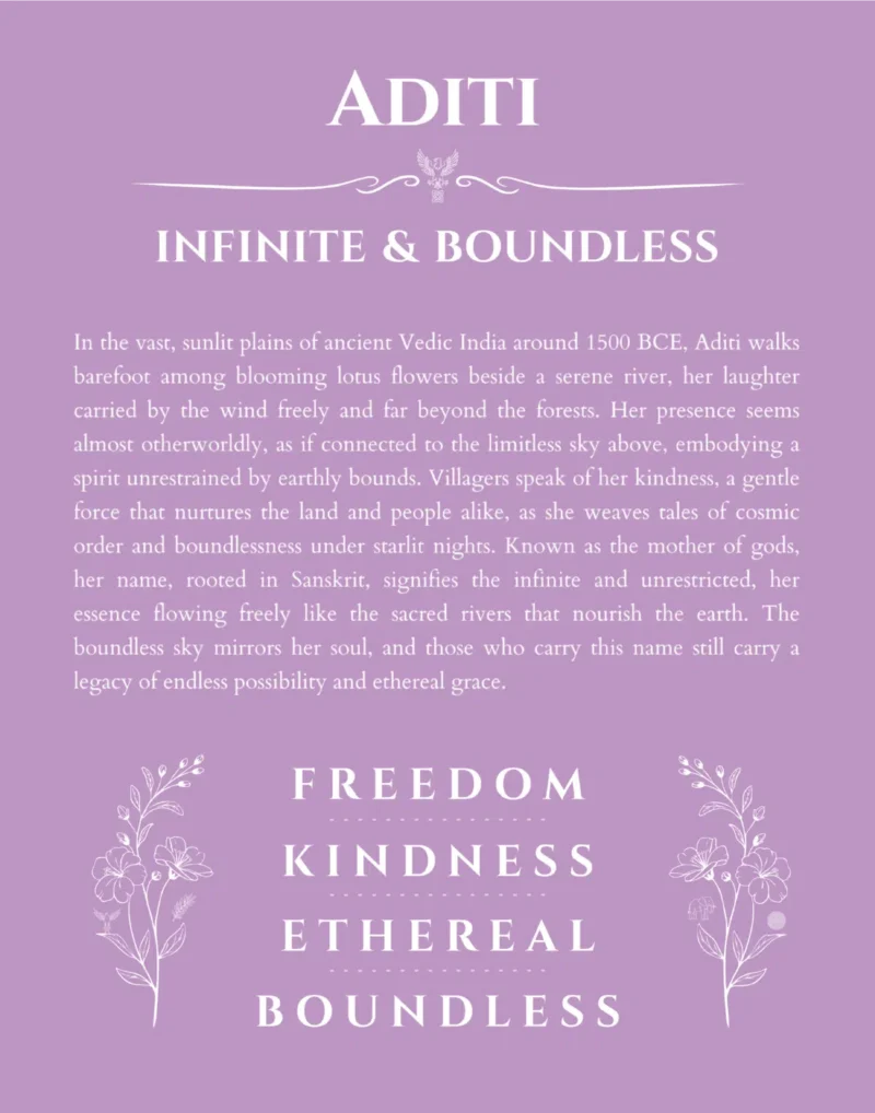 Aditi personalized name art with origin story in light purple