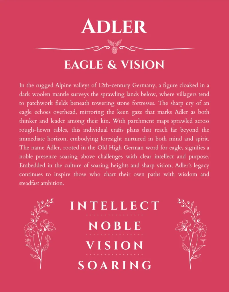 Adler name origin print with meaning and traits in red