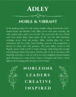 Adley personalized name art with origin story in dark green