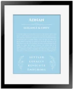 Adnan custom name print for wall display in light blue with black matte frame