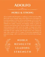 Adolfo personalized name print with origin and traits in orange