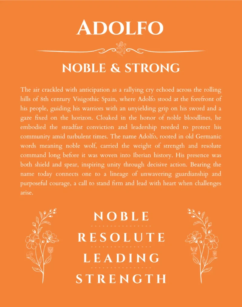Adolfo personalized name print with origin and traits in orange