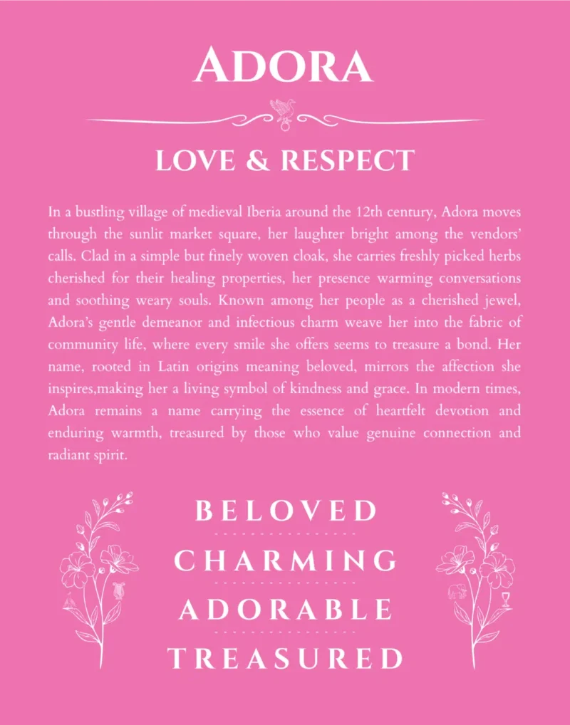 Adora personalized name art with origin story in pink
