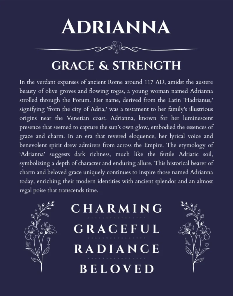 Adrianna custom name meaning print in navy blue