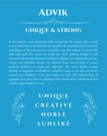 Advik name origin print with meaning and traits in blue