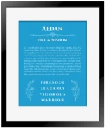 Aedan custom name print for wall display in blue with black matte frame