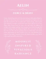 Aelin personalized name print with origin and traits in light pink