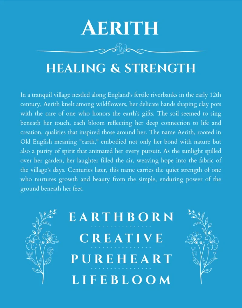 Aerith custom name art showing meaning and origin in blue