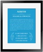 Aerith custom name art showing meaning and origin in blue with black matte frame