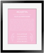 Agastya personalized wall art with the story of your name in light pink with black matte frame