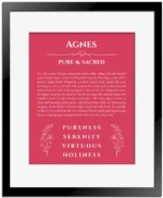 Agnes personalized name print with origin and traits in red with black matte frame