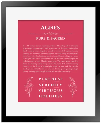 Agnes personalized name print with origin and traits in red with black matte frame