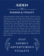 Aiden personalized name print with origin and traits in deep blue