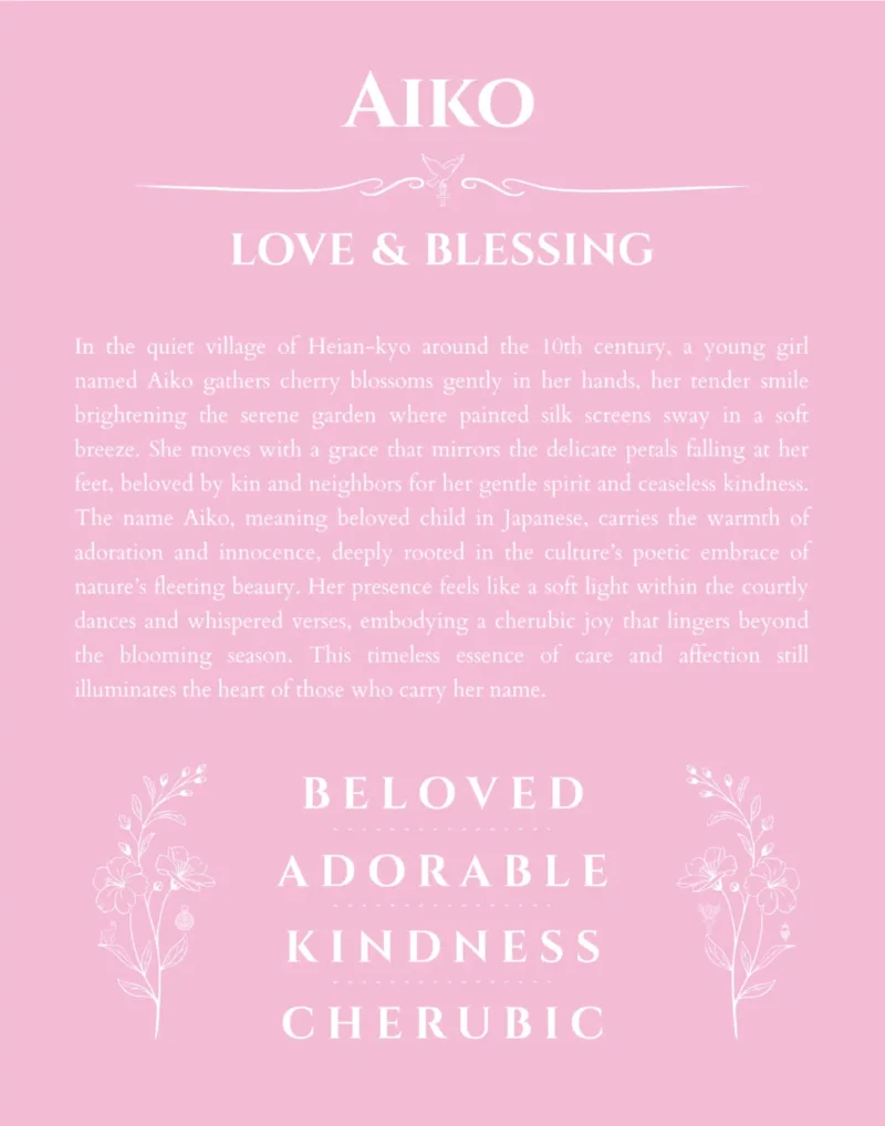 Aiko personalized name meaning print in light pink