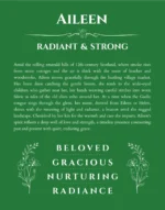 Aileen personalized wall art with the story of your name in dark green