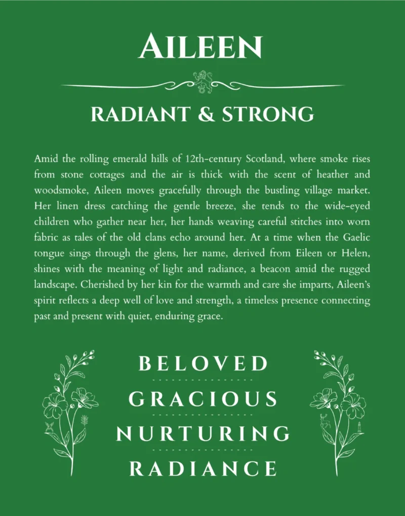 Aileen personalized wall art with the story of your name in dark green