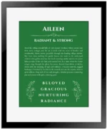 Aileen personalized wall art with the story of your name in dark green with black matte frame