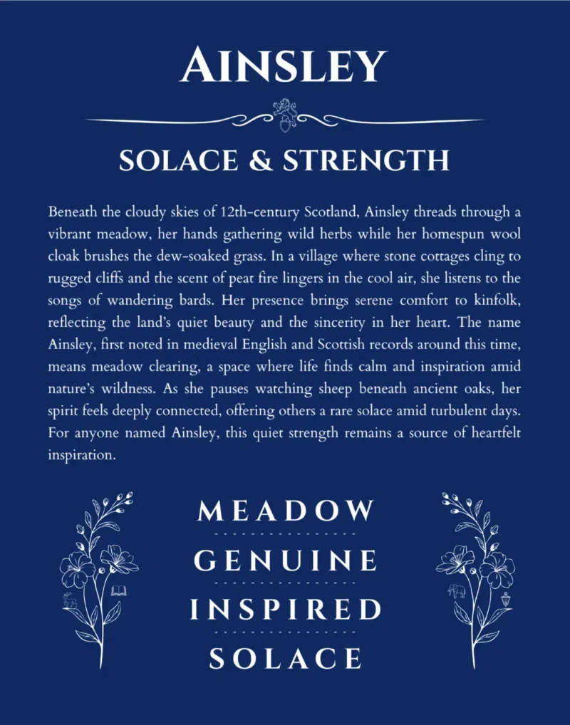 Ainsley personalized wall art with the story of your name in deep blue