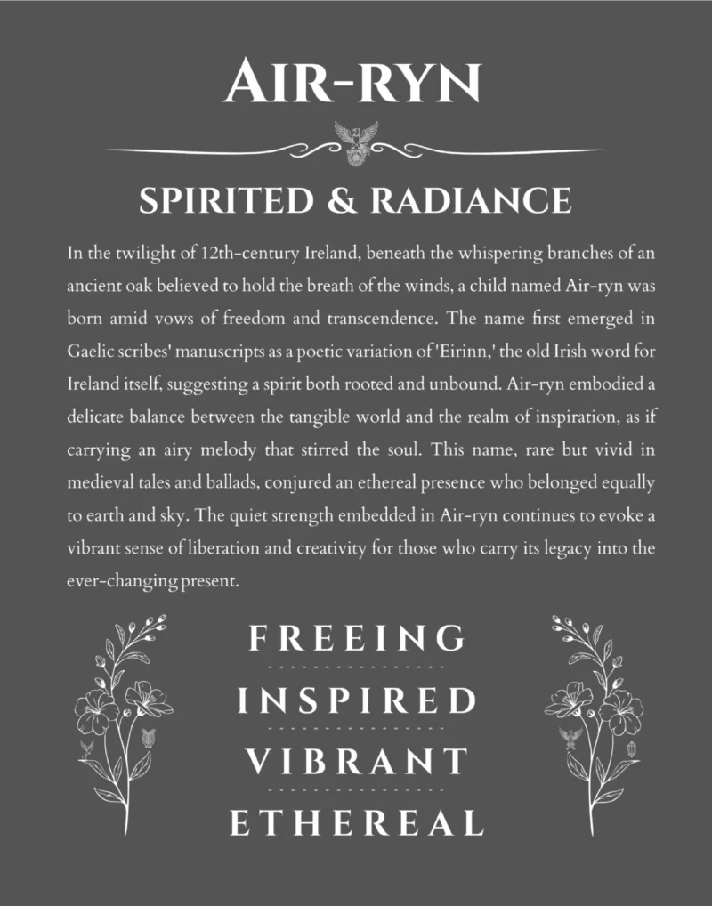 Air-ryn name origin print with meaning and traits in gray