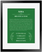 Aira personalized name meaning print in dark green with black matte frame