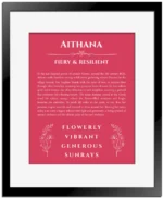 Aithana name meaning wall art by Get Your Story in red with black matte frame