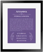 Aiyanna custom name print for wall display in purple with black matte frame