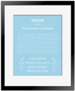 Aizen name meaning wall art by Get Your Story in light blue with black matte frame