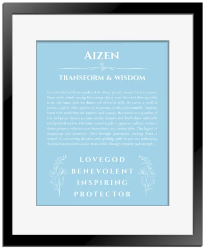 Aizen name meaning wall art by Get Your Story in light blue with black matte frame