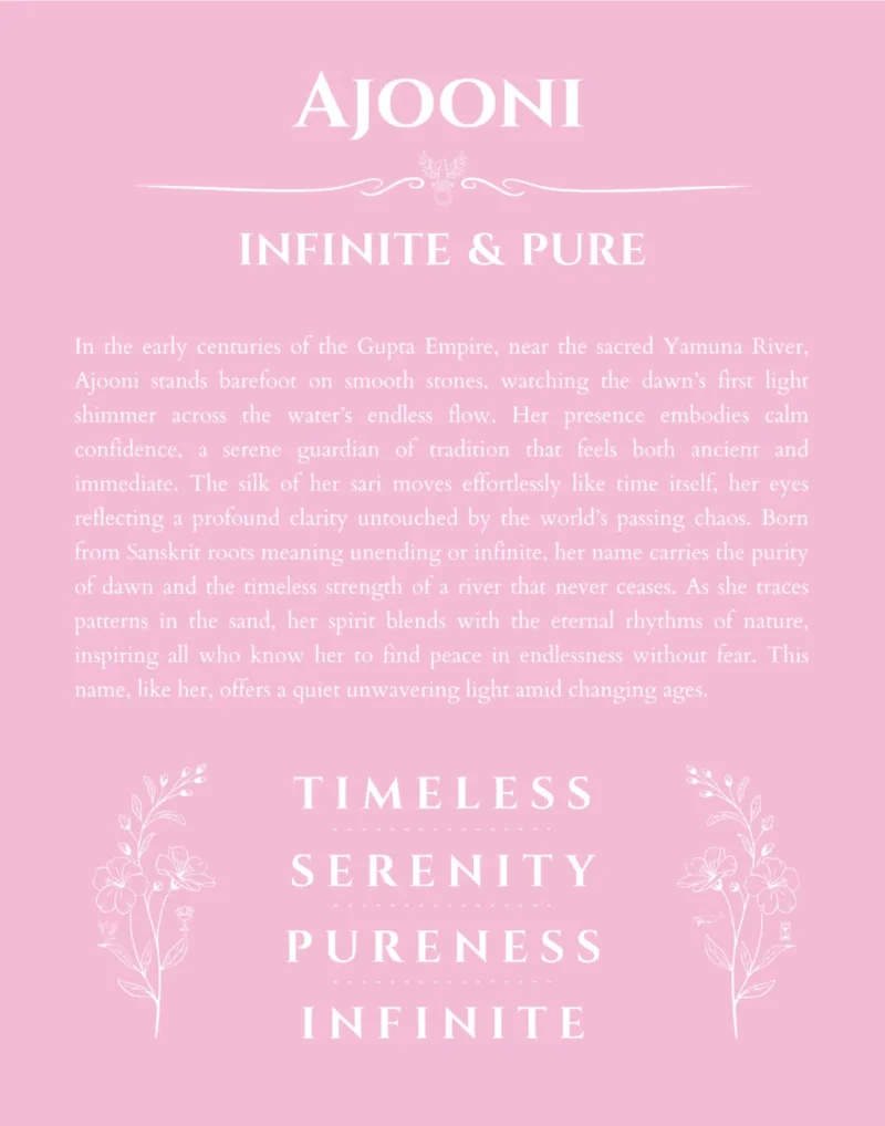 Ajooni personalized name art with origin story in light pink