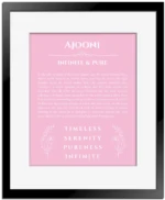 Ajooni personalized name art with origin story in light pink with black matte frame