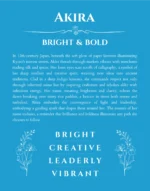 Akira name origin print with meaning and traits in blue