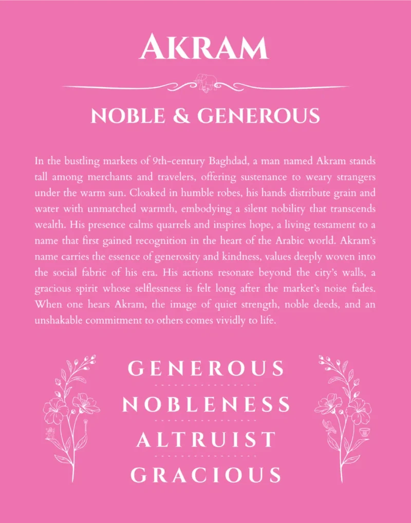 Akram personalized name meaning print in pink