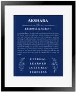 Akshara custom name meaning print in deep blue with black matte frame