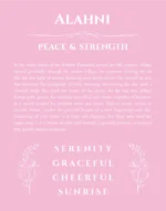 Alahni personalized name print with origin and traits in light pink