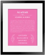 Alaiyah personalized name meaning print in pink with black matte frame