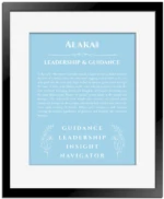 Alakai name meaning wall art by Get Your Story in light blue with black matte frame