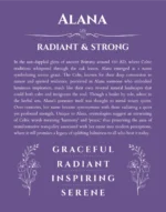 Alana custom name art showing meaning and origin in purple