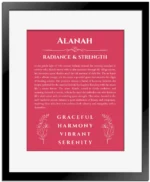 Alanah custom name meaning print in red with black matte frame