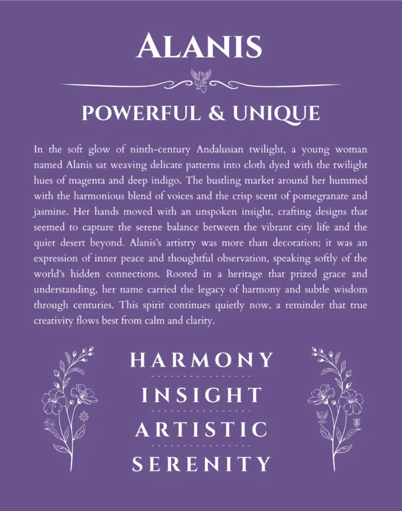 Alanis name meaning gift print in purple