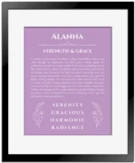 Alanna name meaning wall art by Get Your Story in light purple with black matte frame