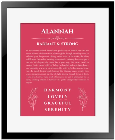 Alannah name meaning wall art by Get Your Story in red with black matte frame