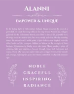 Alanni personalized name art with origin story in light purple