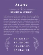 Alany name origin print with meaning and traits in purple