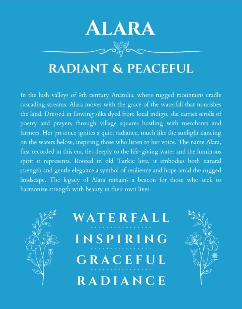 Alara custom name art showing meaning and origin in blue