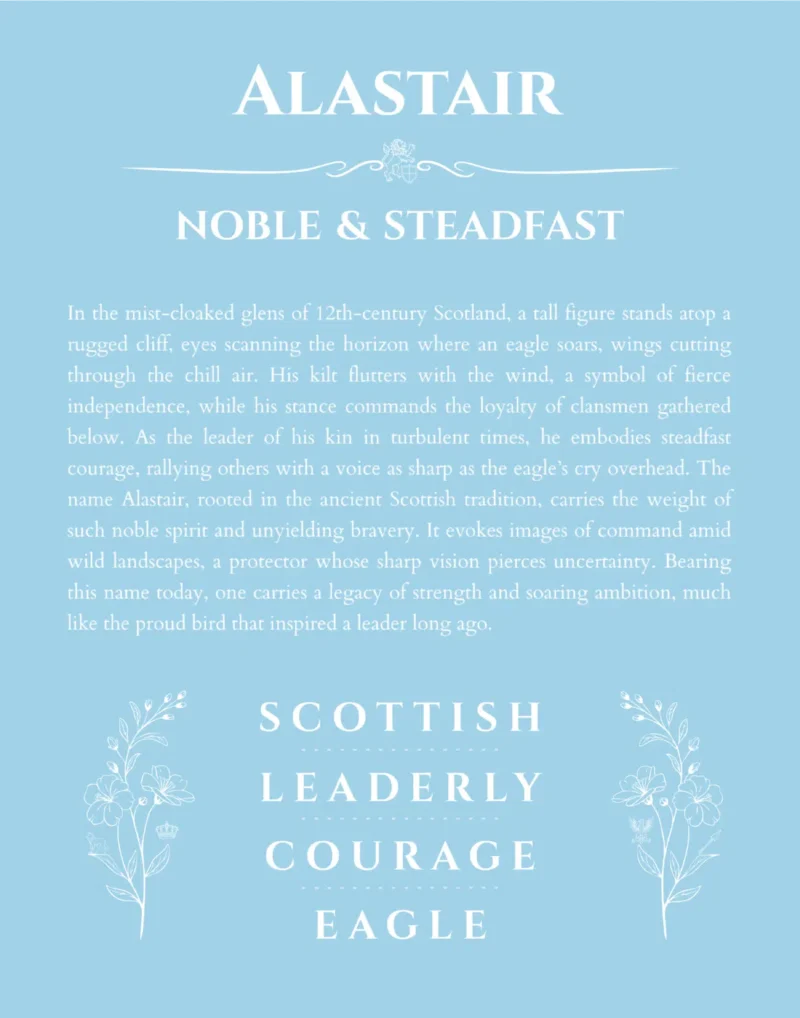 Alastair custom name meaning print in light blue