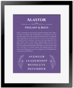 Alastor custom name print for wall display in purple with black matte frame